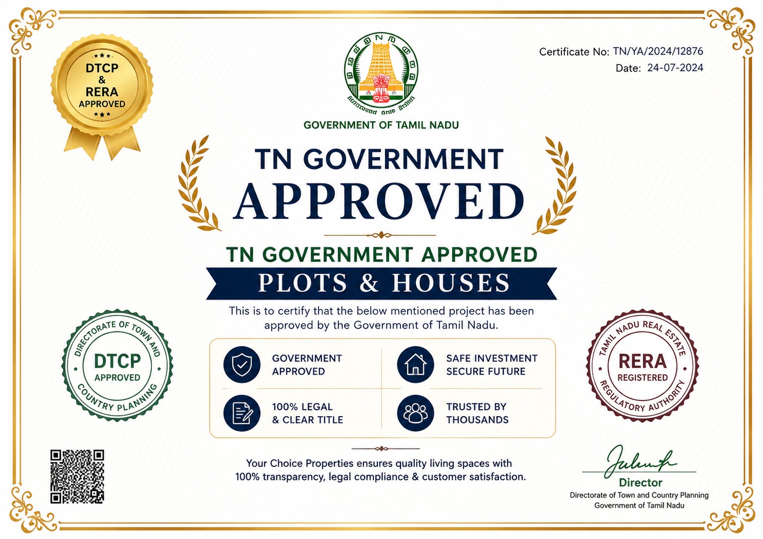 Official Government DTCP & RERA Approval Certificate